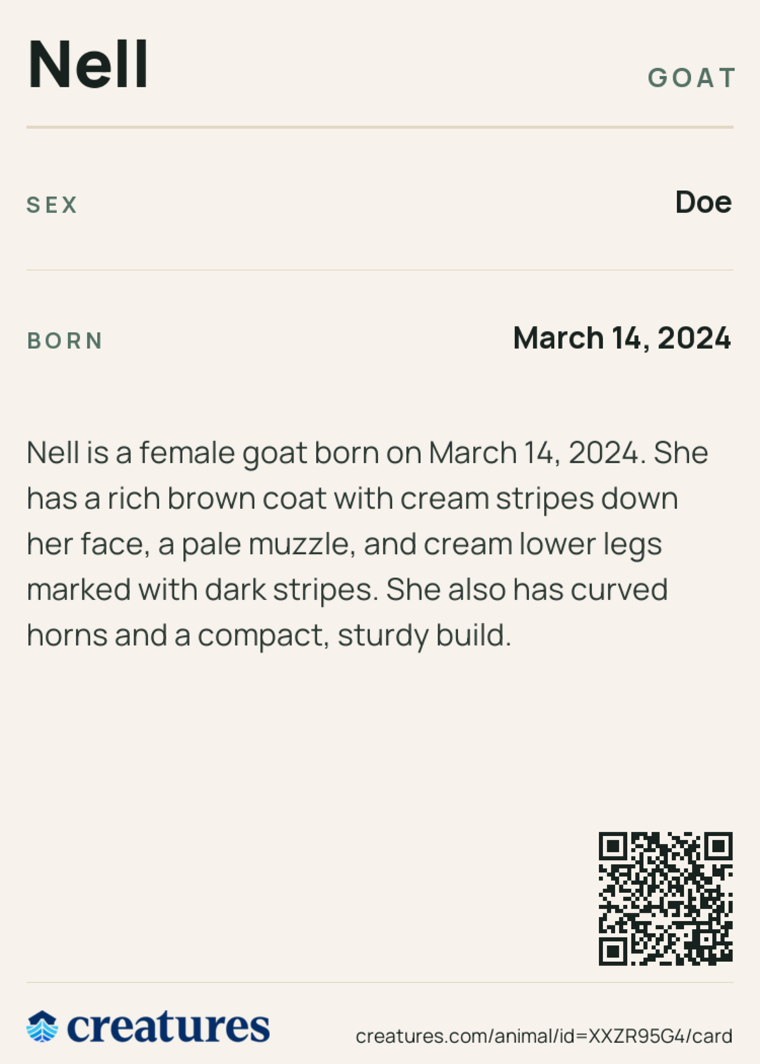 Nell Creature Card back
