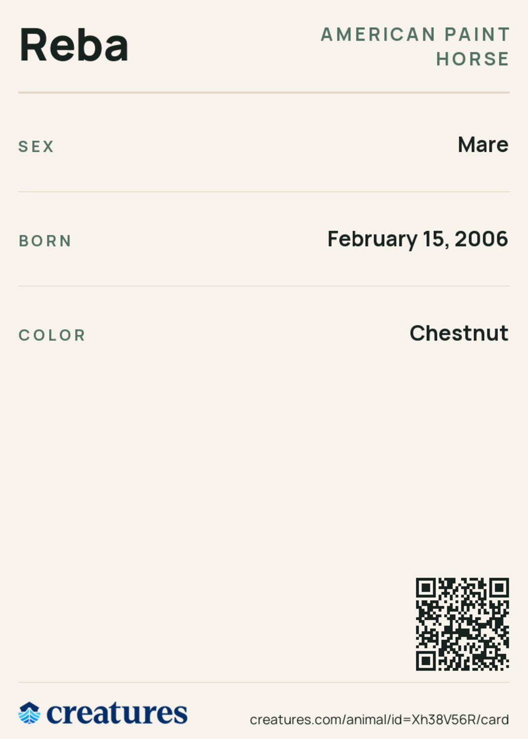 Reba Creature Card back