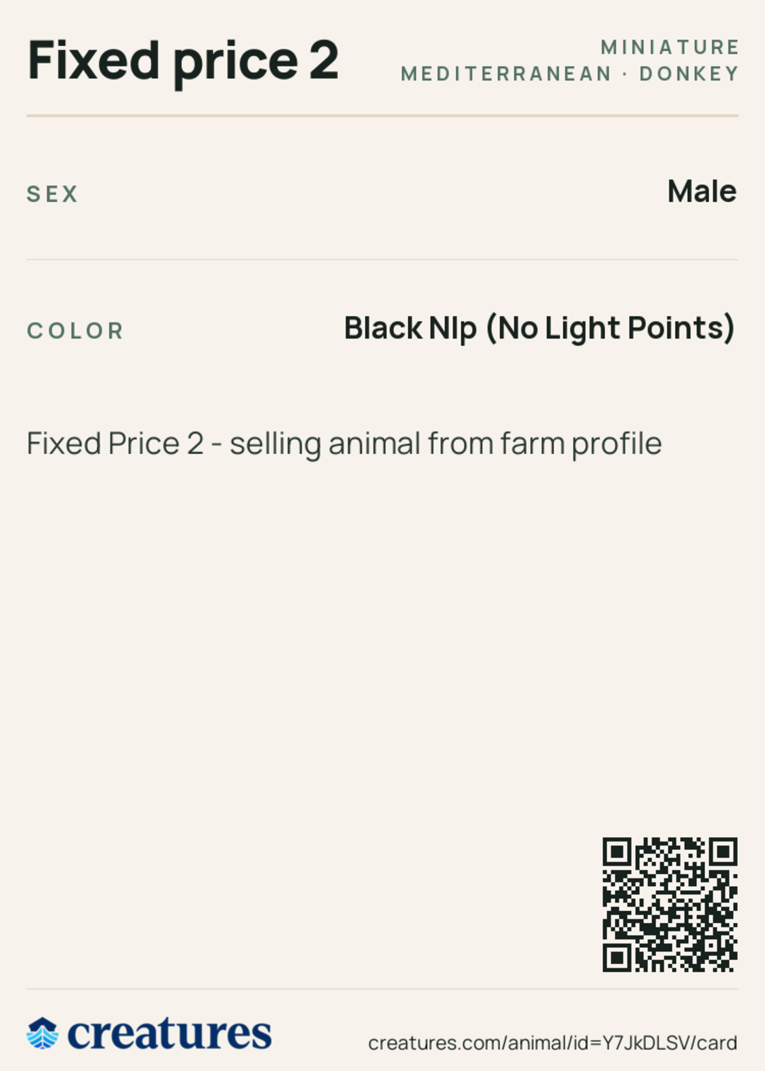 Fixed price 2 Creature Card back