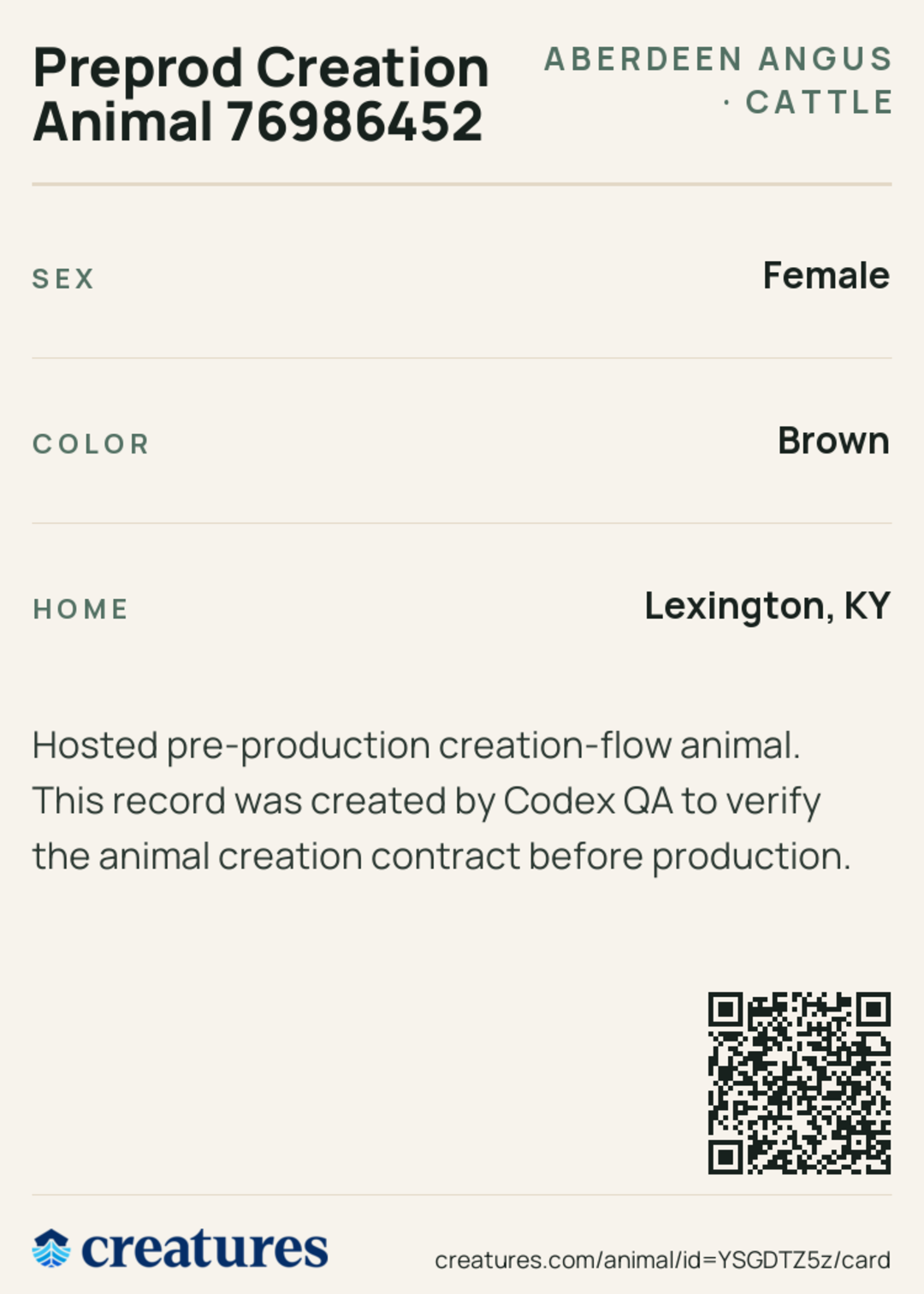 Preprod Creation Animal 76986452 Creature Card back
