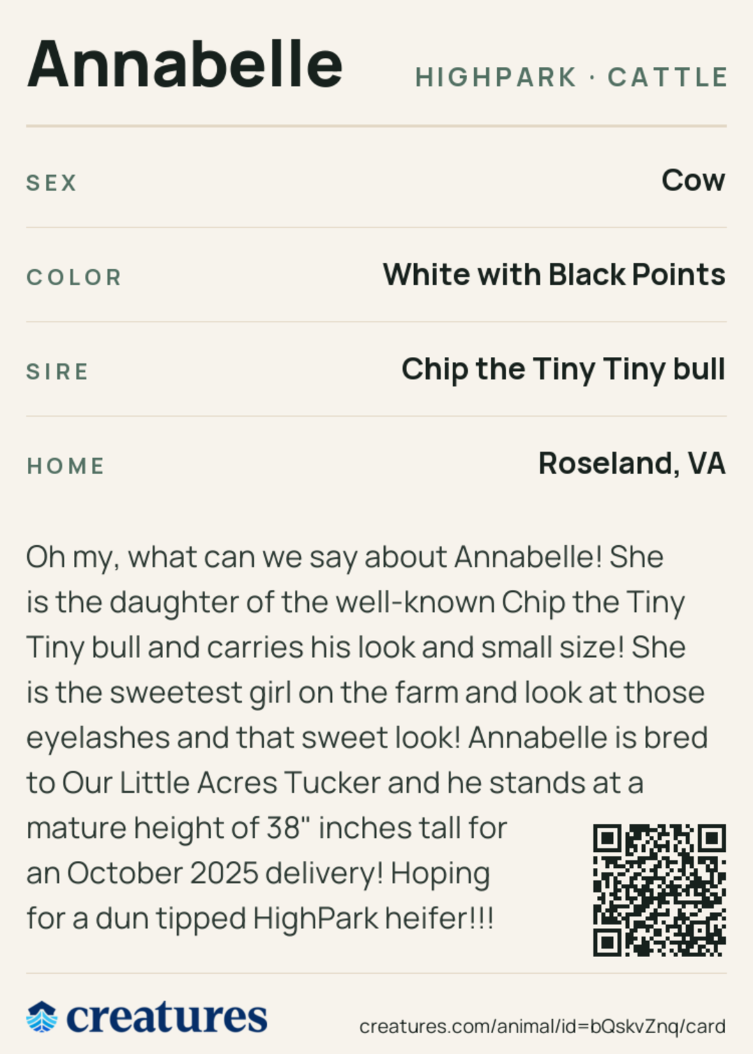 Annabelle Creature Card back
