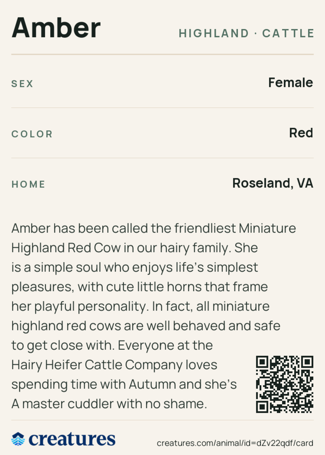 Amber Creature Card back