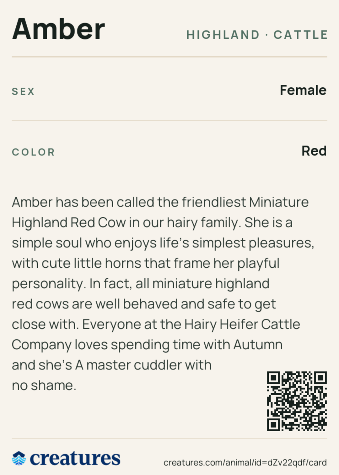 Amber Creature Card back