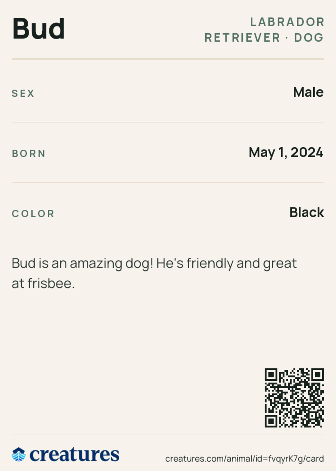 Bud Creature Card back