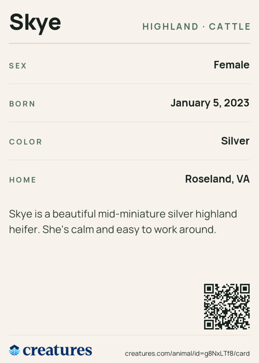 Skye Creature Card back