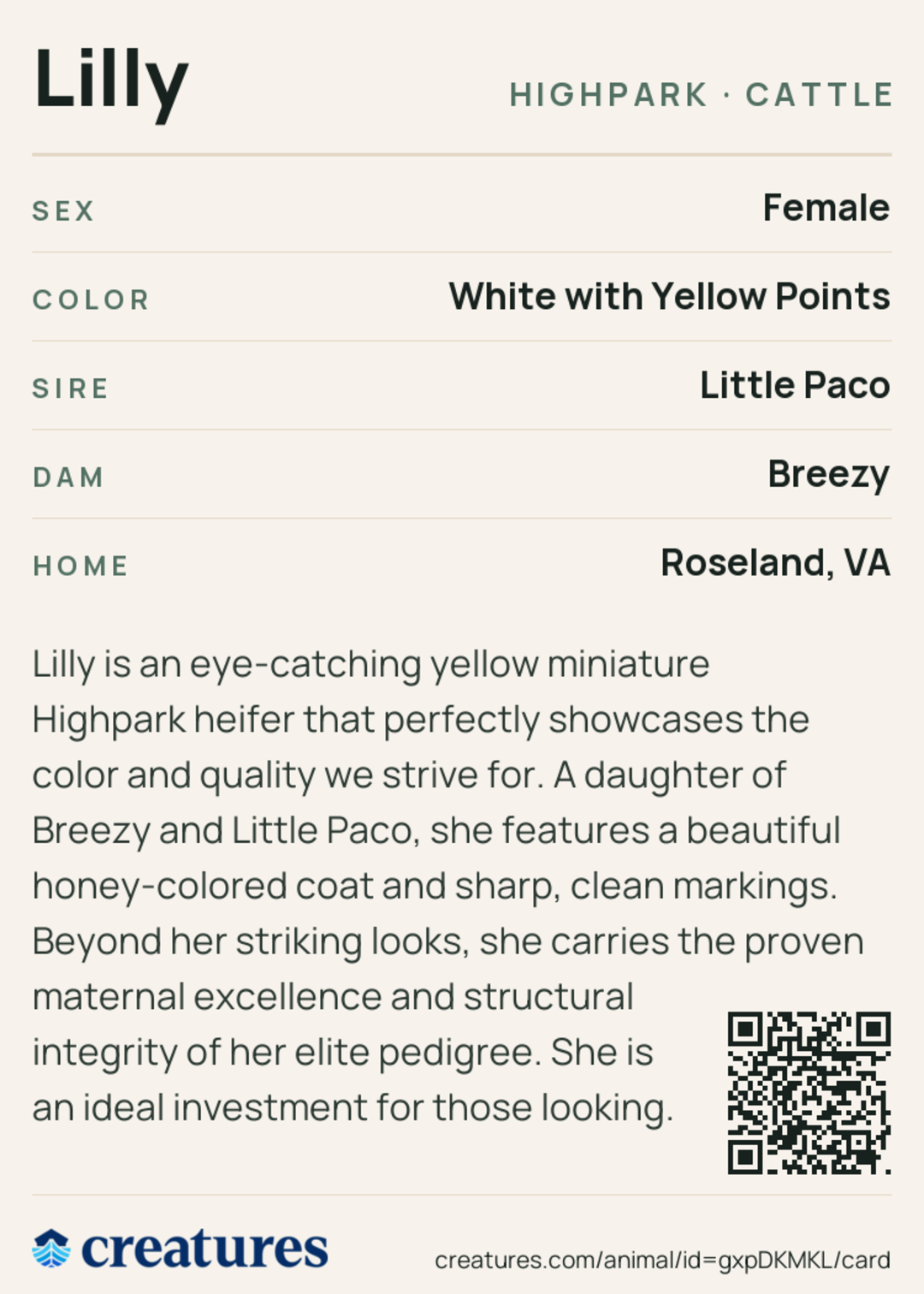 Lilly Creature Card back