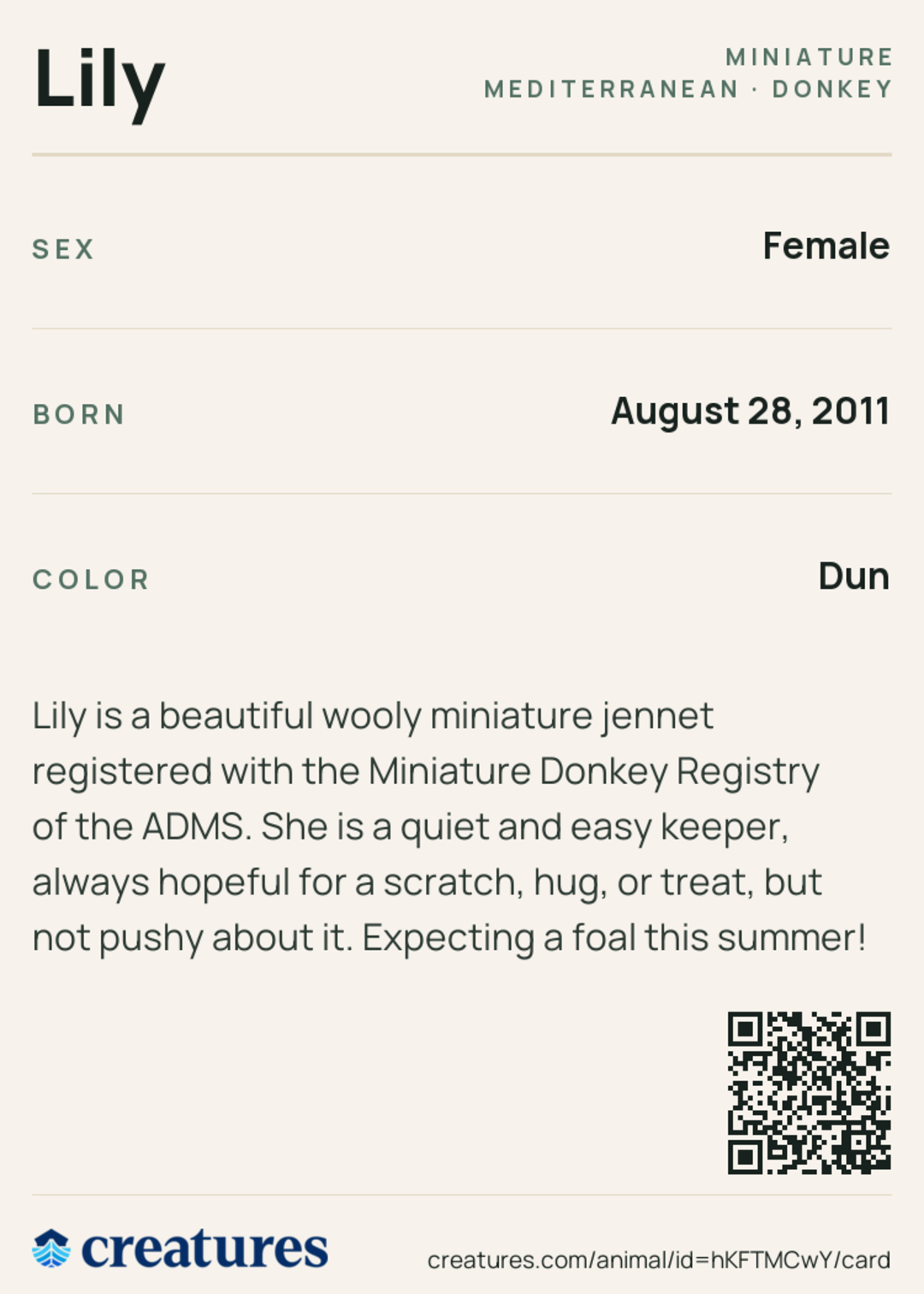 Lily Creature Card back