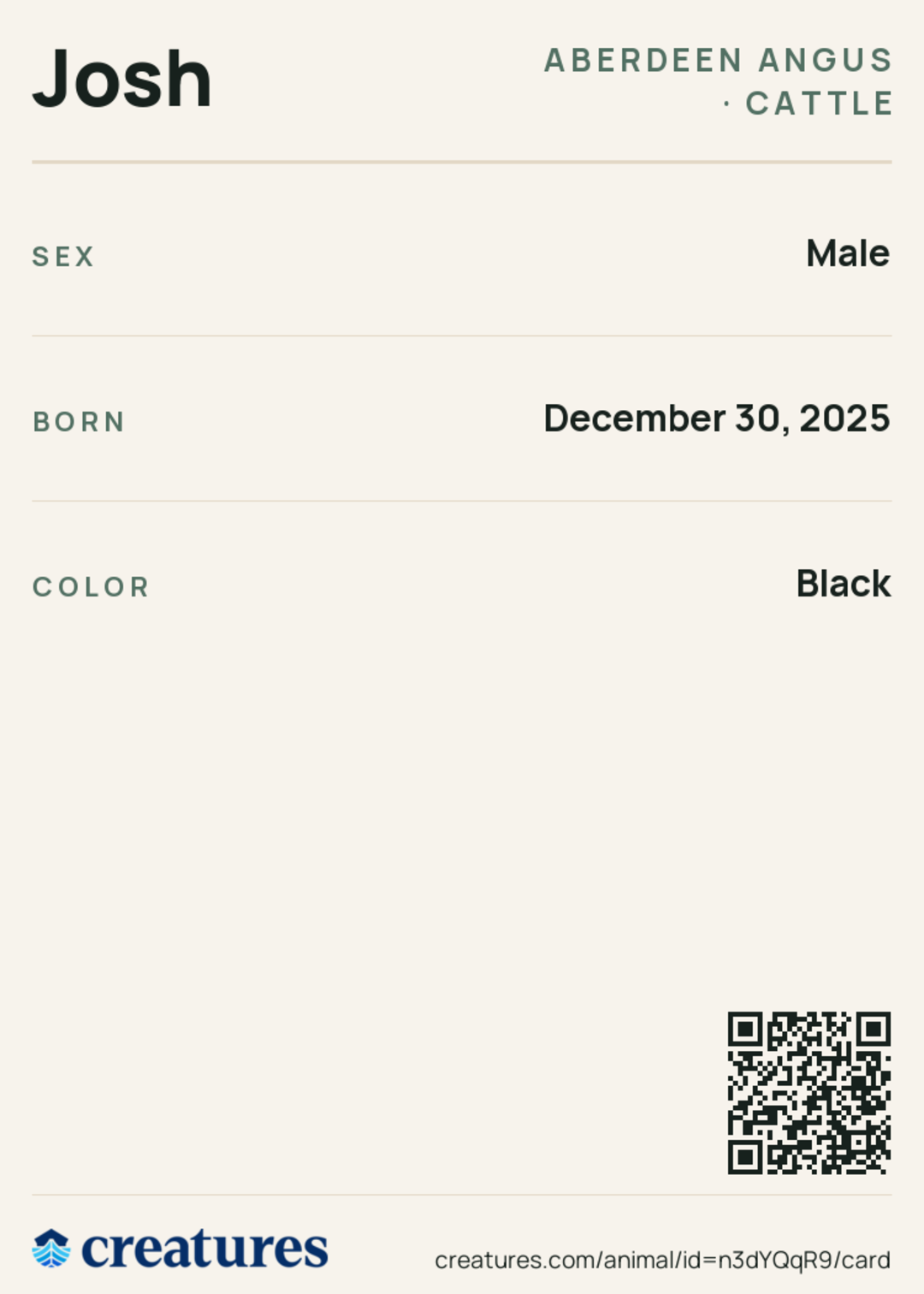 Josh Creature Card back