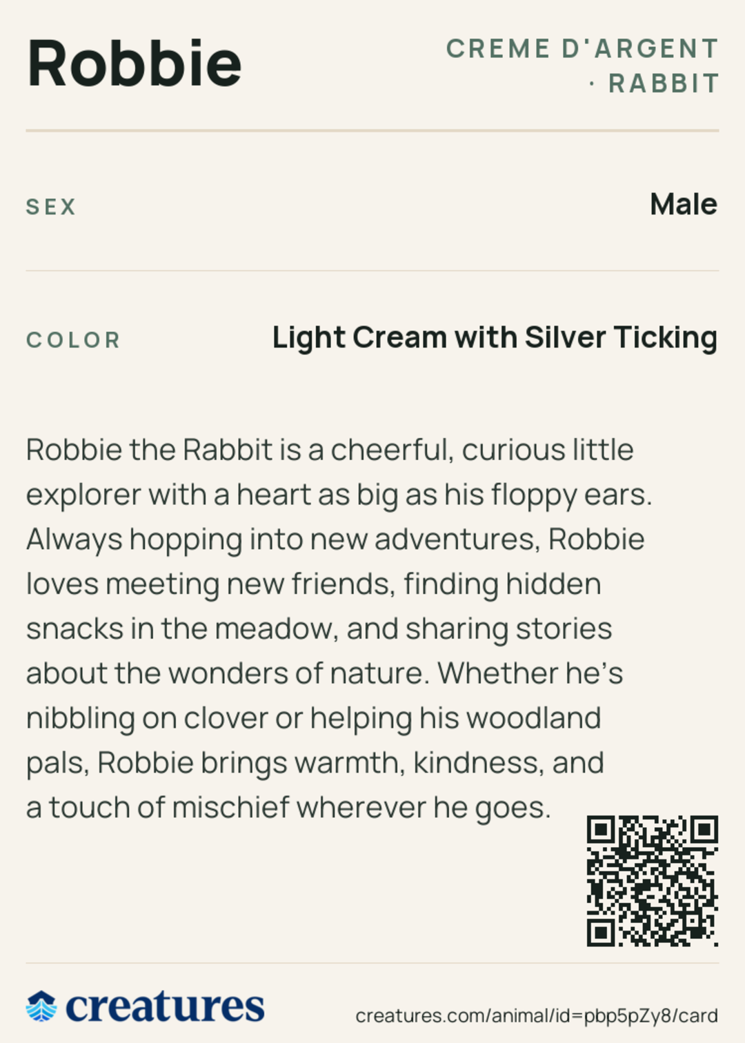 Robbie Creature Card back