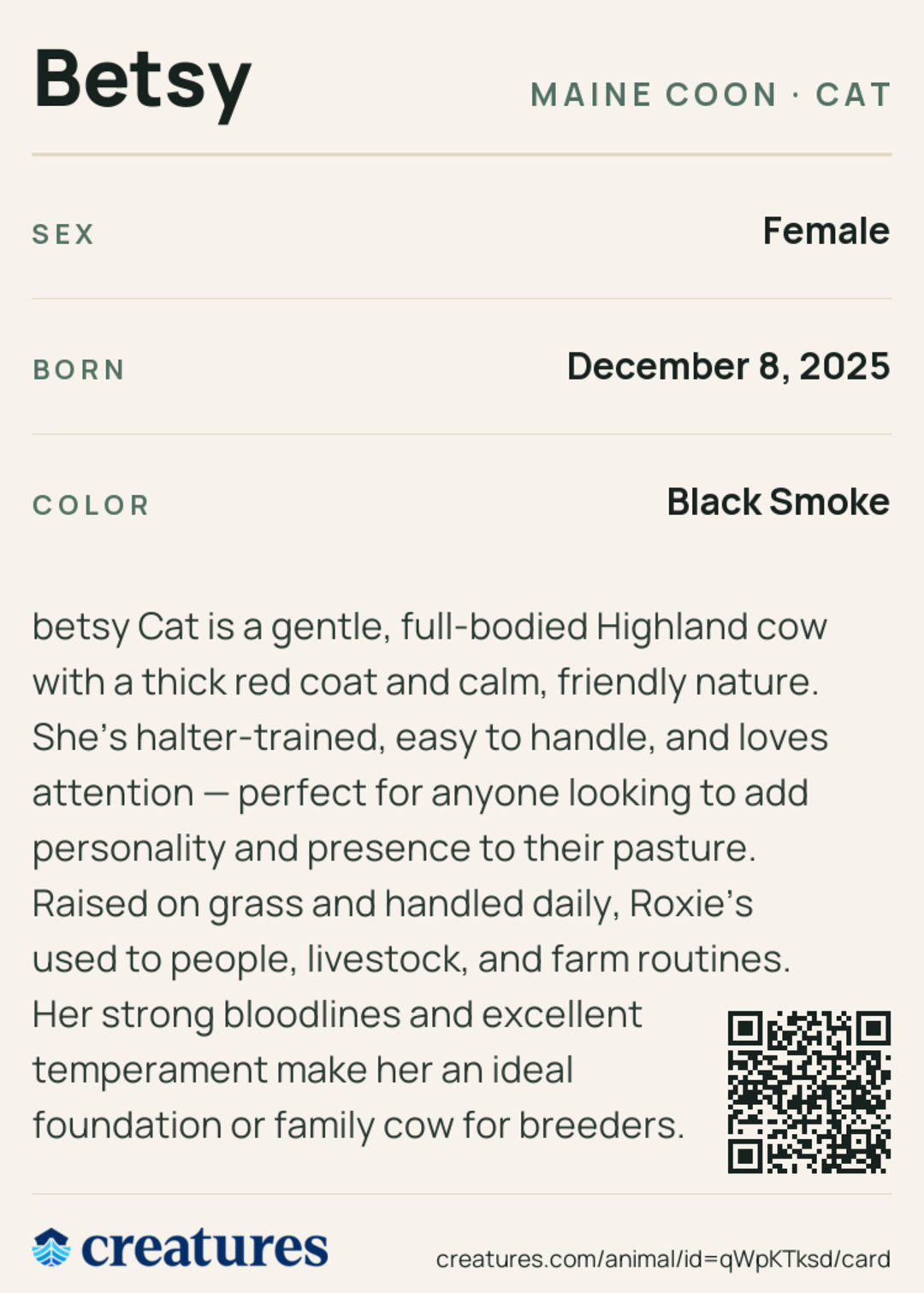 Betsy Creature Card back