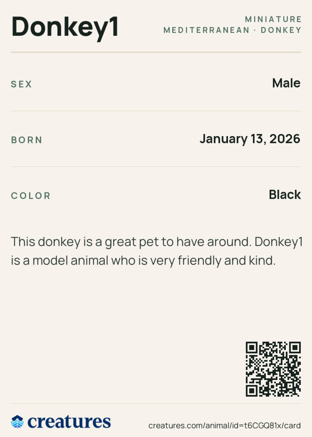 Donkey1 Creature Card back
