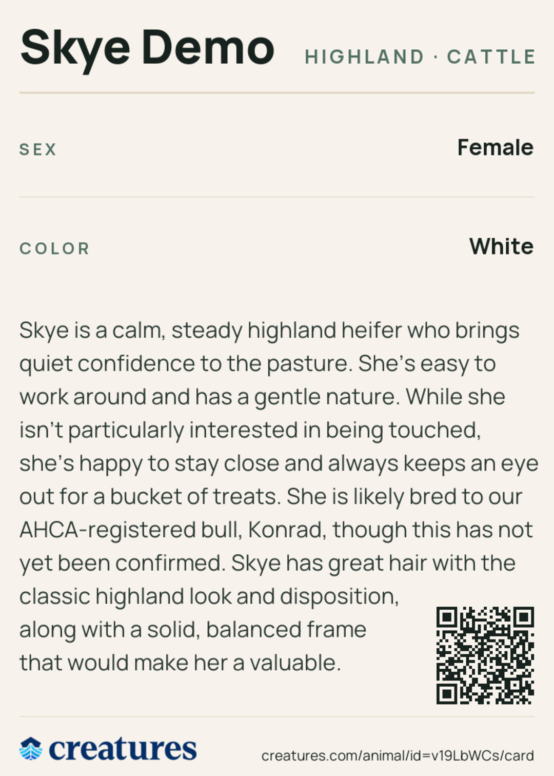 Skye Demo Creature Card back