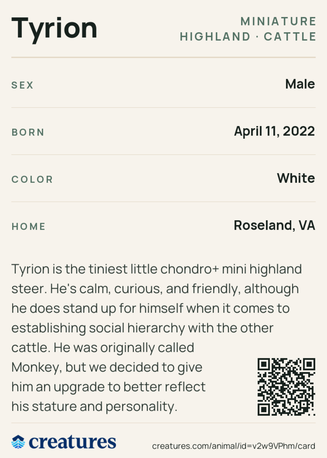 Tyrion Creature Card back