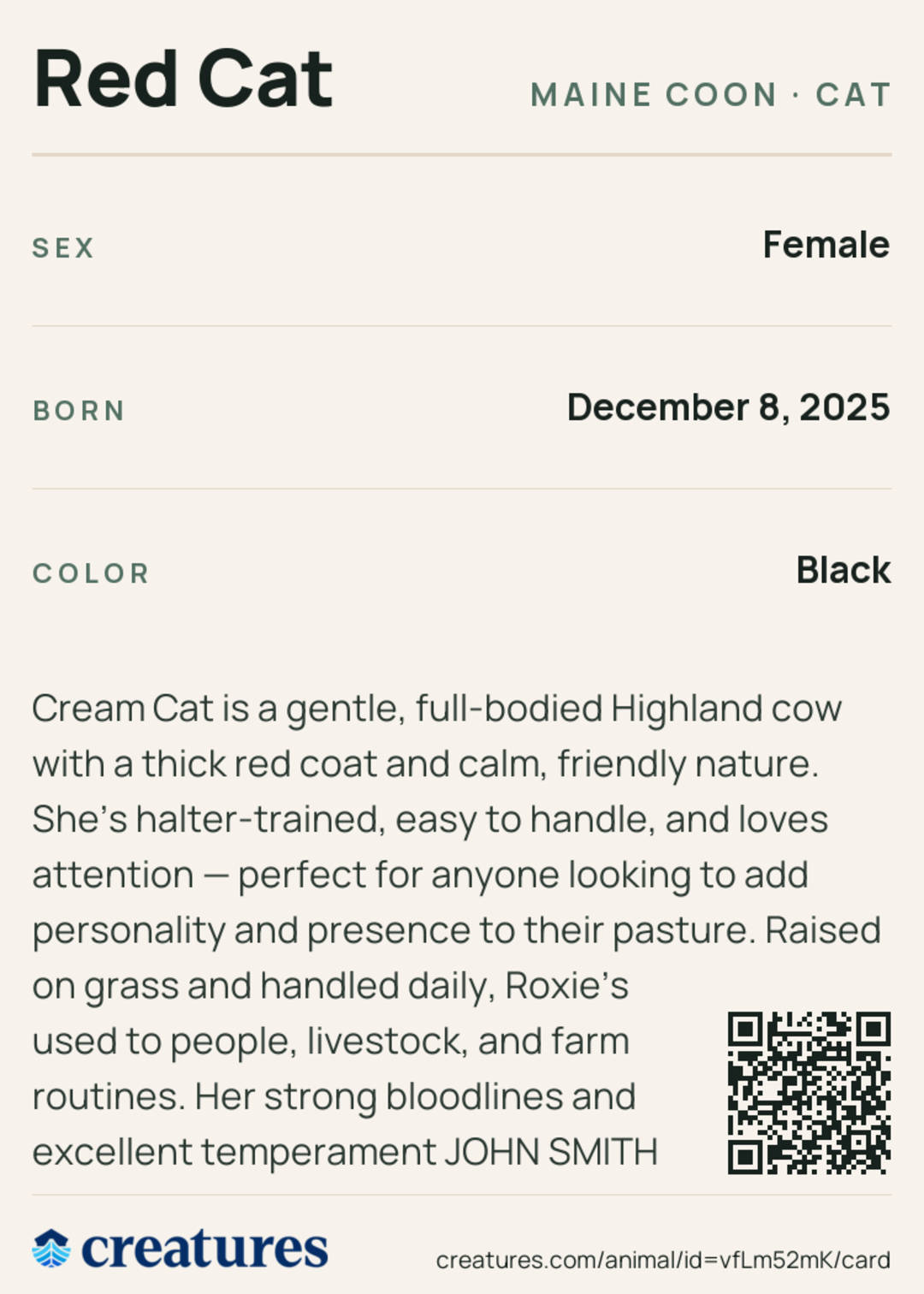 Red Cat Creature Card back