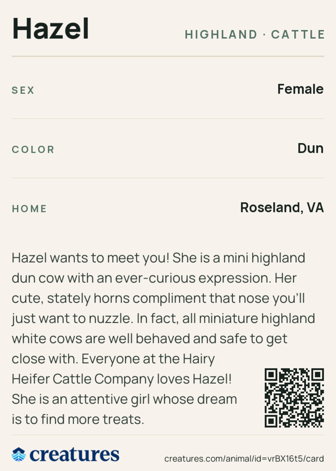 Hazel Creature Card back