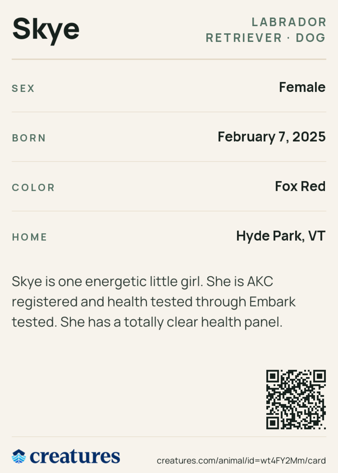 Skye Creature Card back