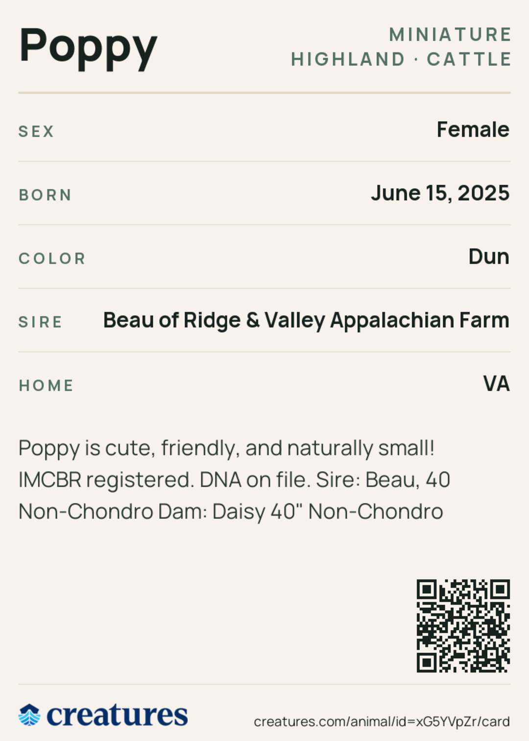 Poppy Creature Card back