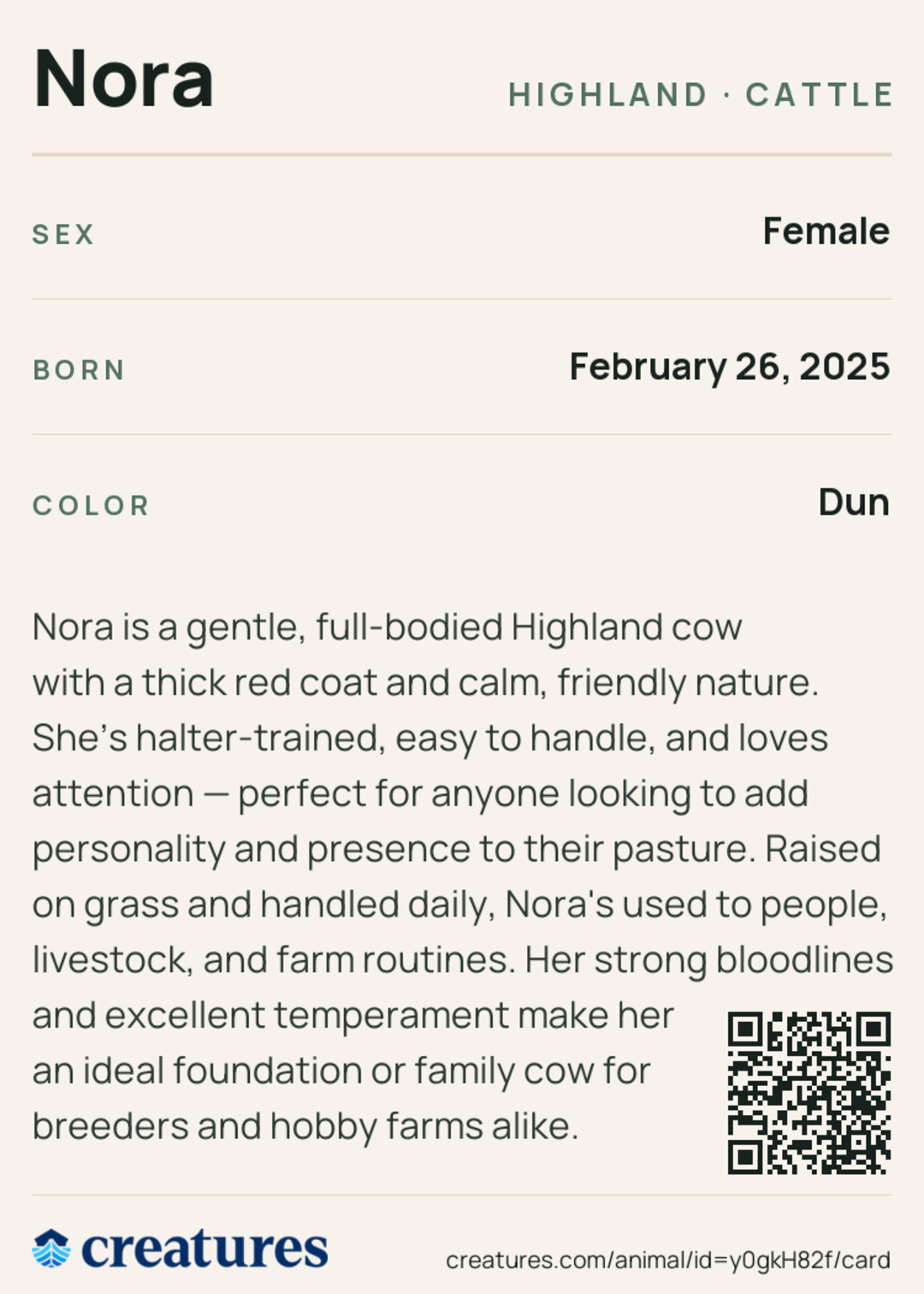 Nora Creature Card back