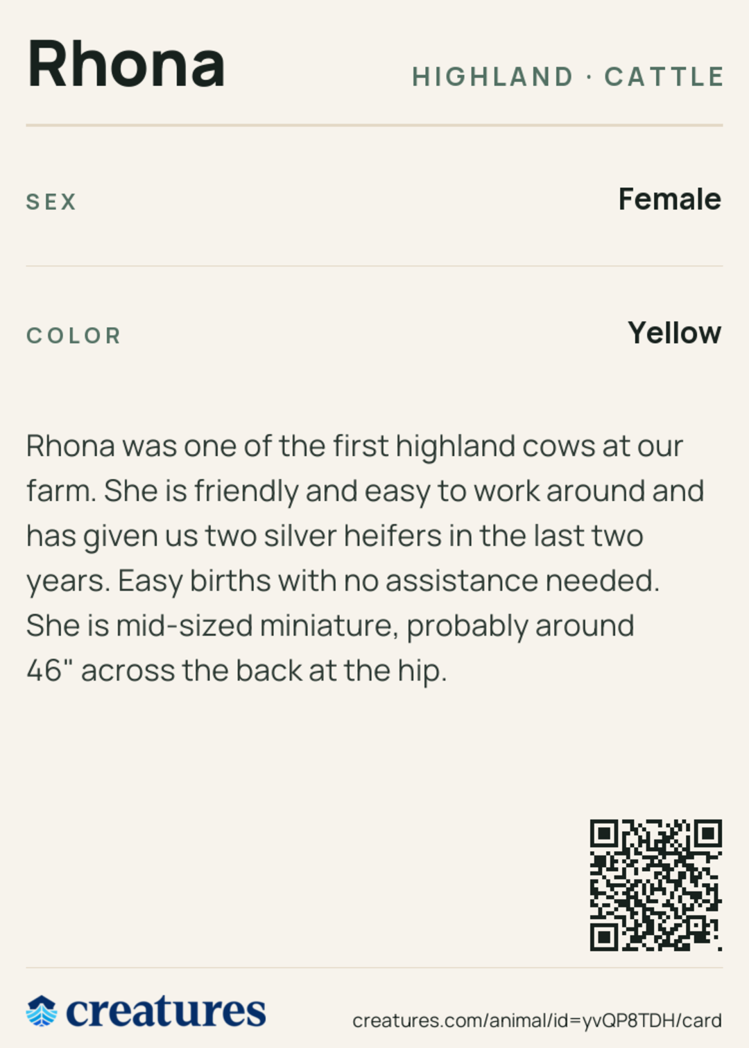 Rhona Creature Card back
