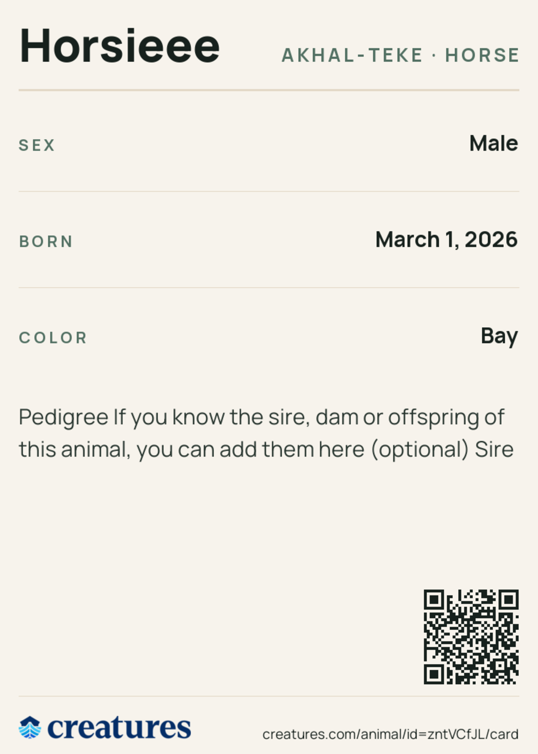 Horsieee Creature Card back