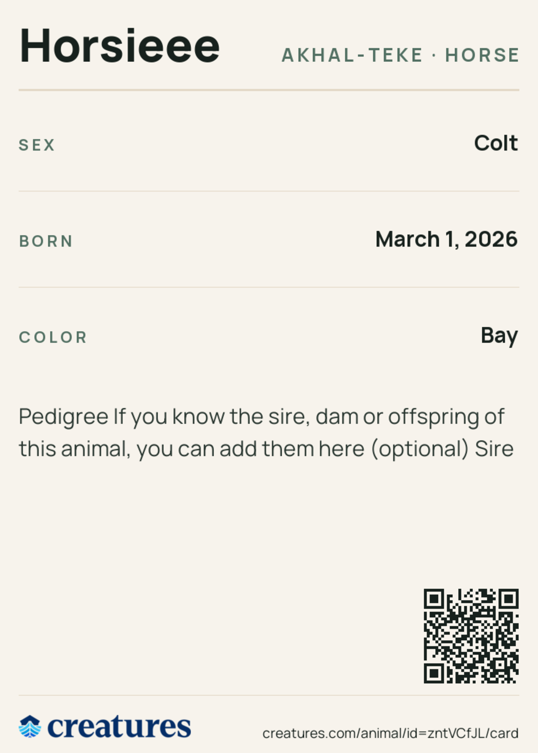 Horsieee Creature Card back