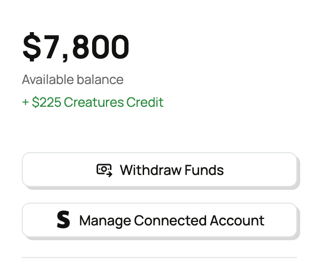 Selected Wallet balance with Credit and withdrawal actions shown separately