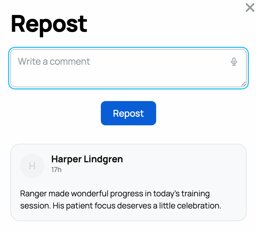 The Repost form with required commentary and the quoted post