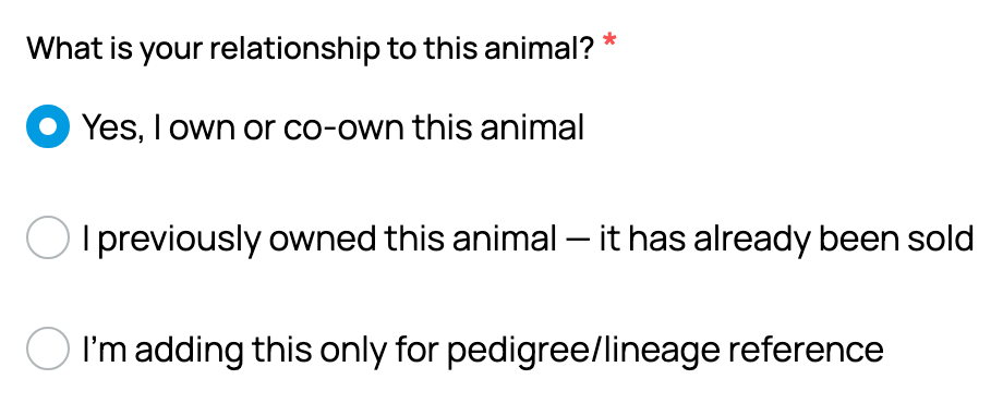 Choose whether you own the animal