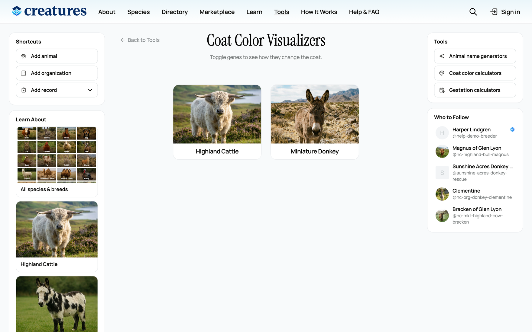 The coat color visualizers hub