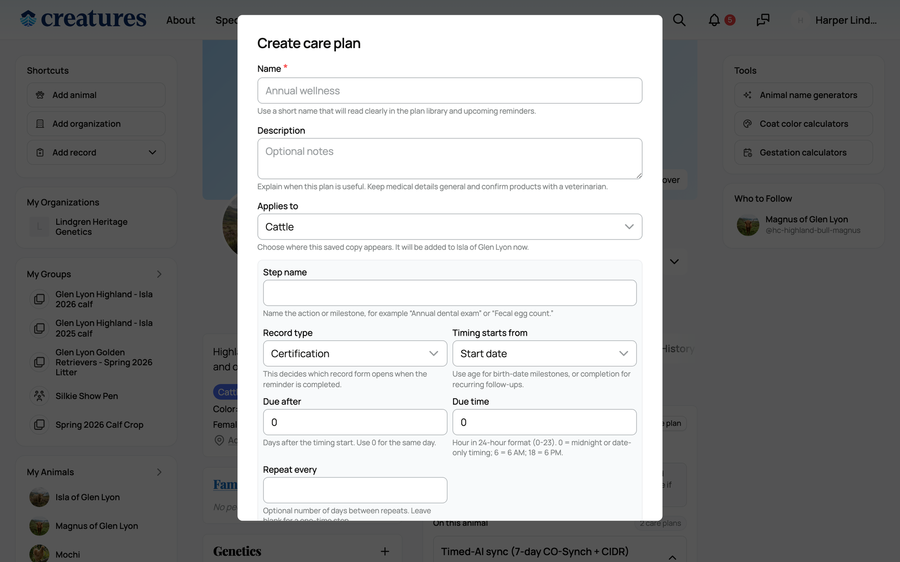 Creating a care plan