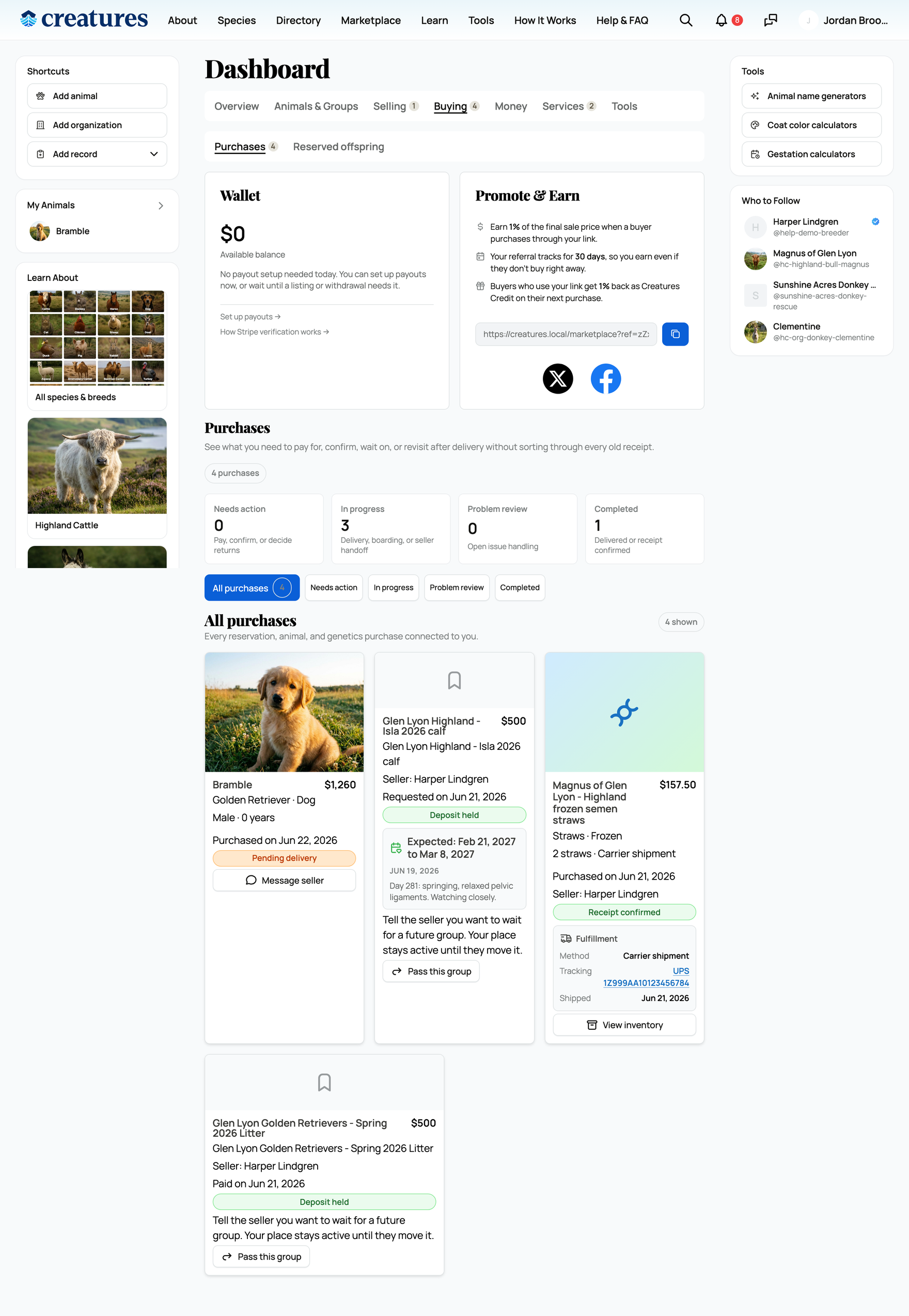 Your purchases dashboard