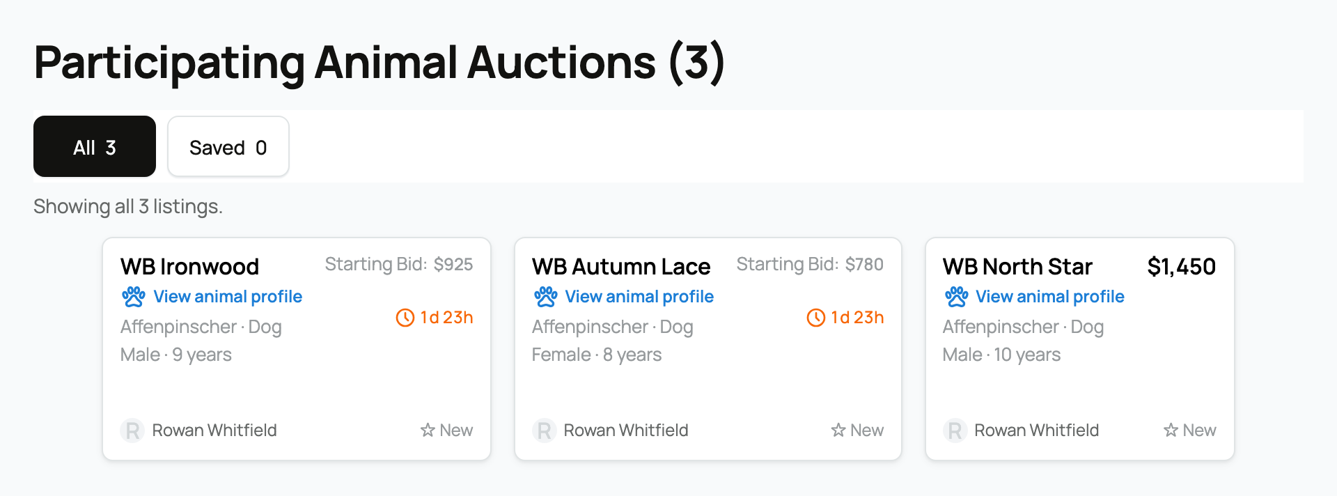 A live sale event and the animals consigned into it