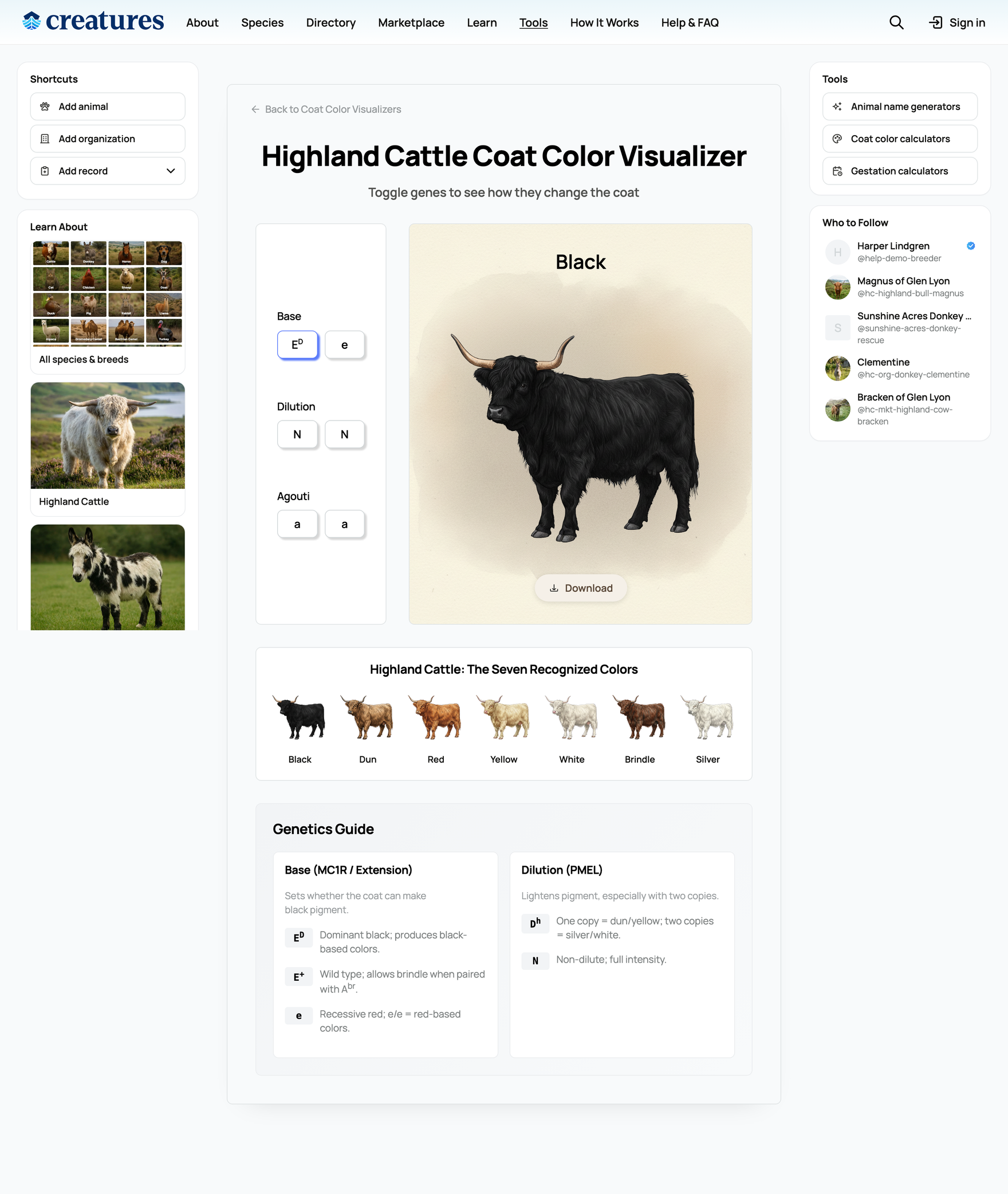 The Highland visualizer and the "Seven Recognized Colors" gallery