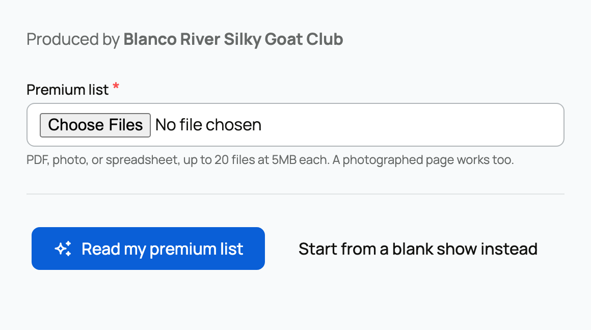 The premium list upload form and its accepted formats