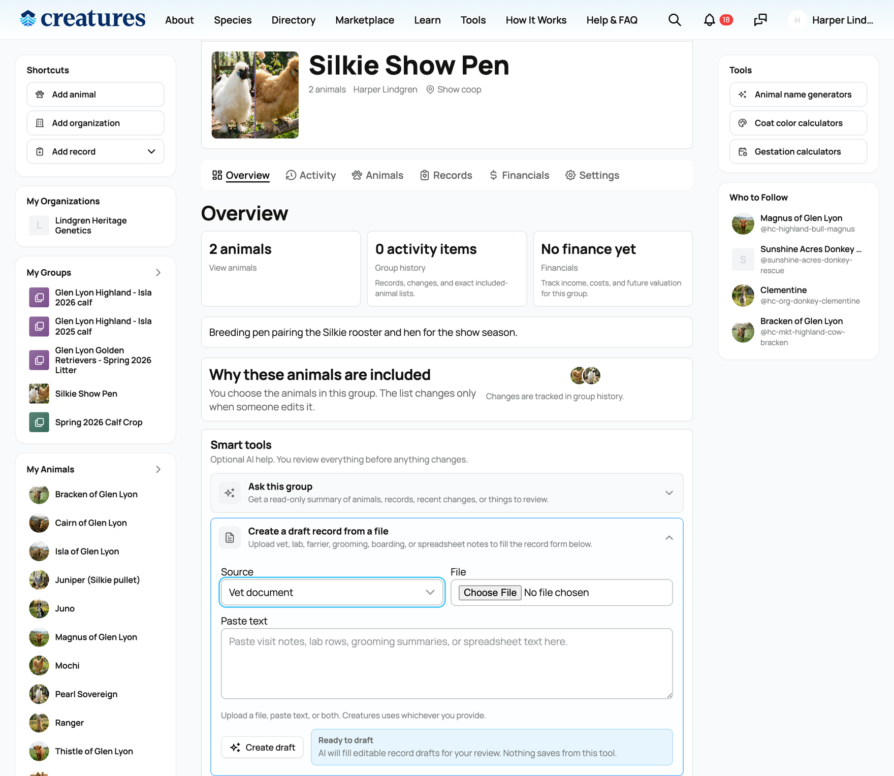 Creating draft records from a document: pick the source, upload or paste it, and review each draft