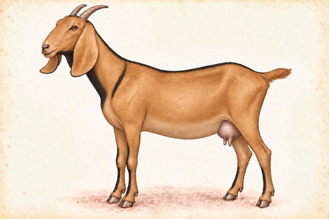 Illustration of a Nubian doe with buckskin chamoisee coloring.