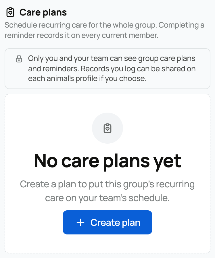 The group's Care plans panel