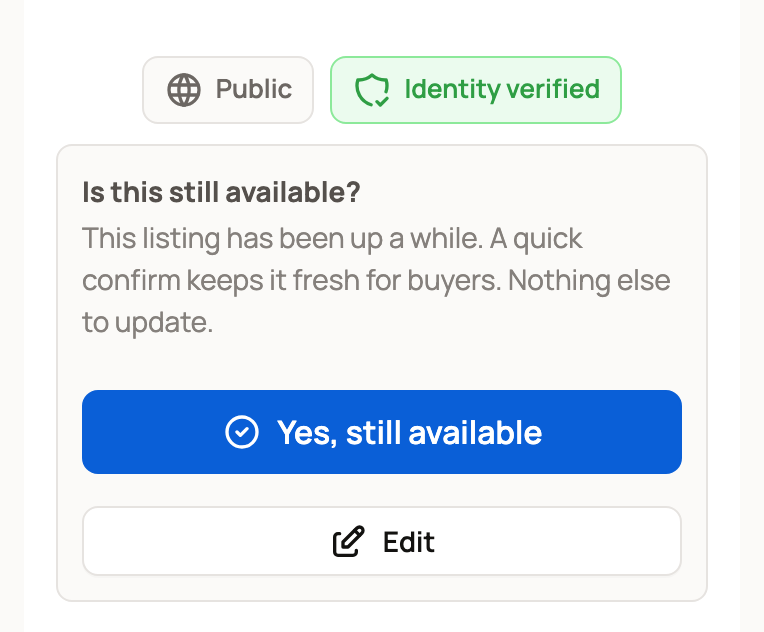 Is this still available? prompt with a Yes, still available button
