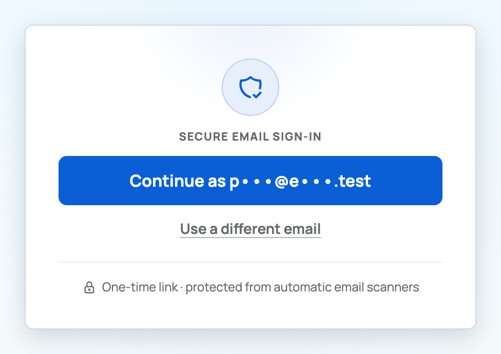 The Confirm your sign-in page with its Continue button