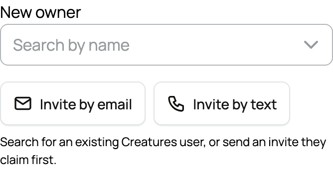 New owner field with member search and invitations by email or text