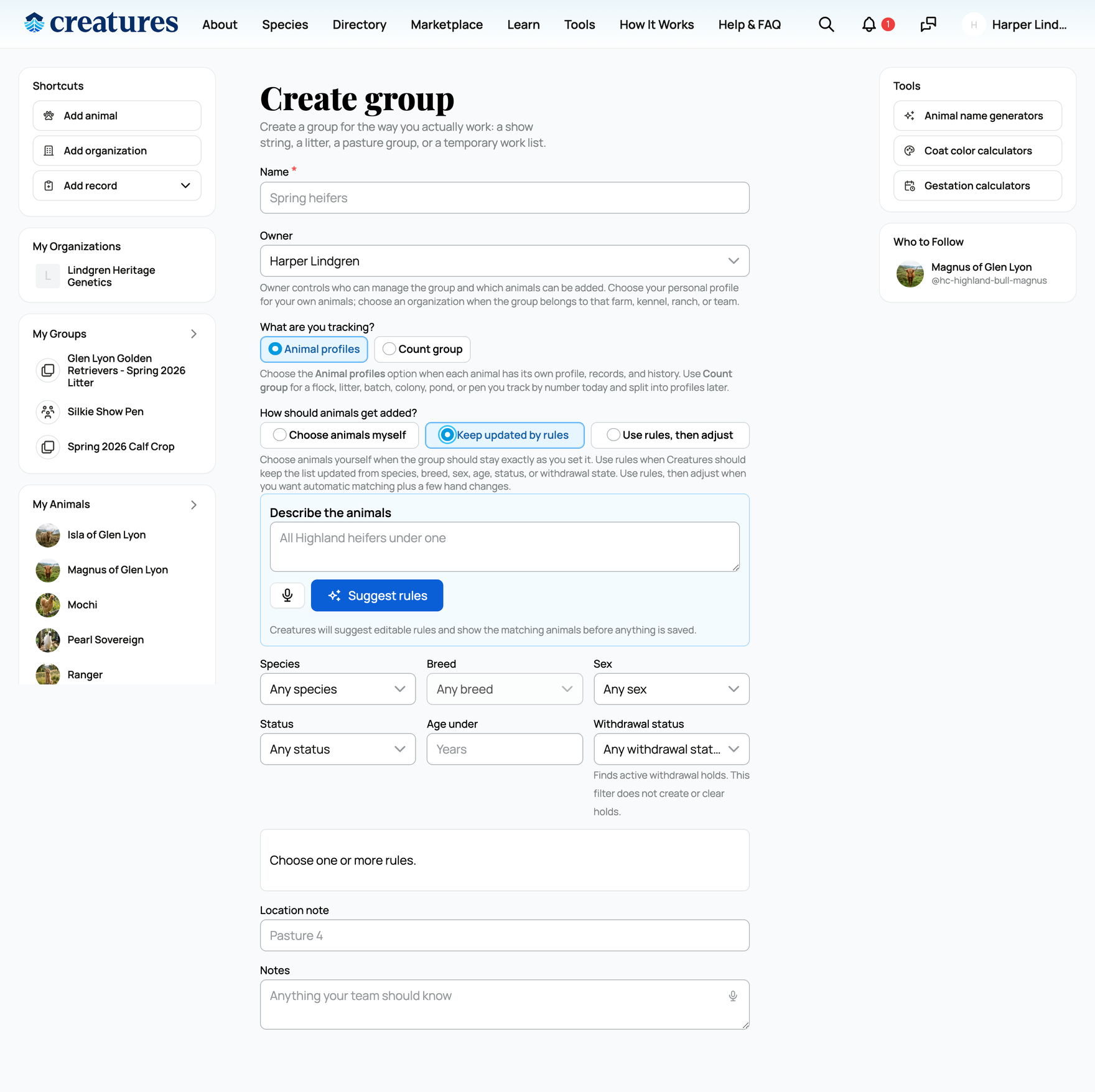 Building rules for a smart group