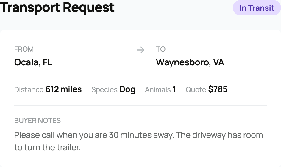 Buyer transport tracking with current trip status