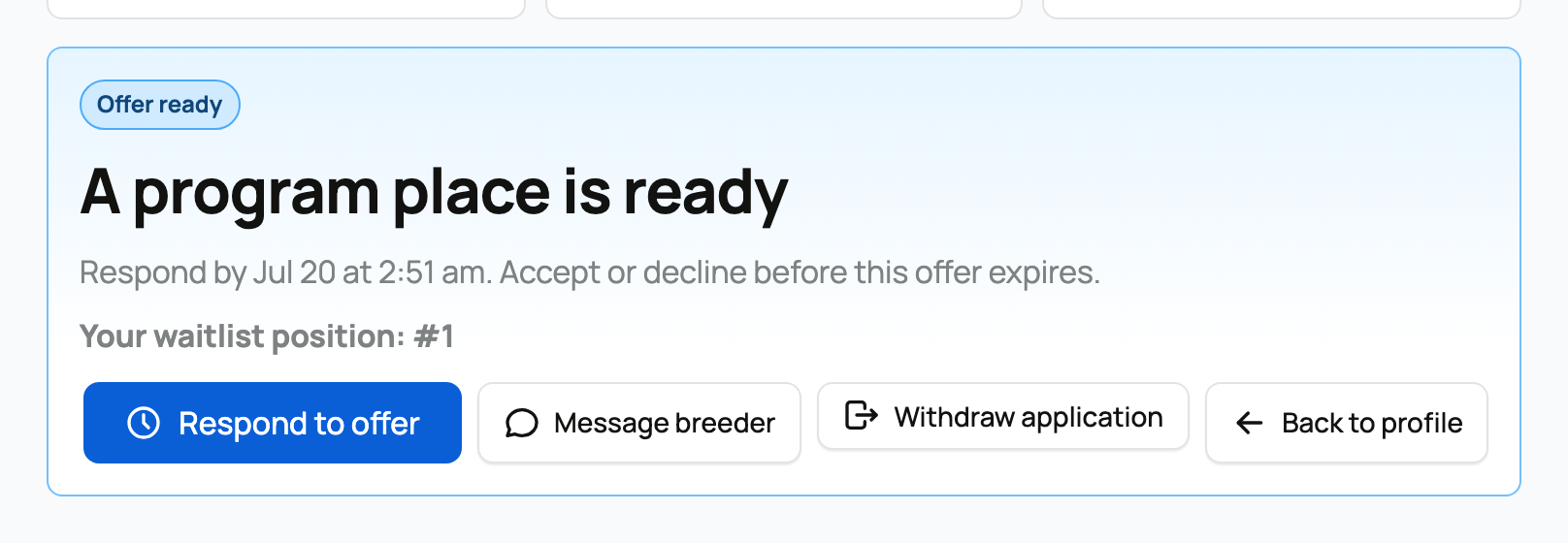 The offer-ready card on your application