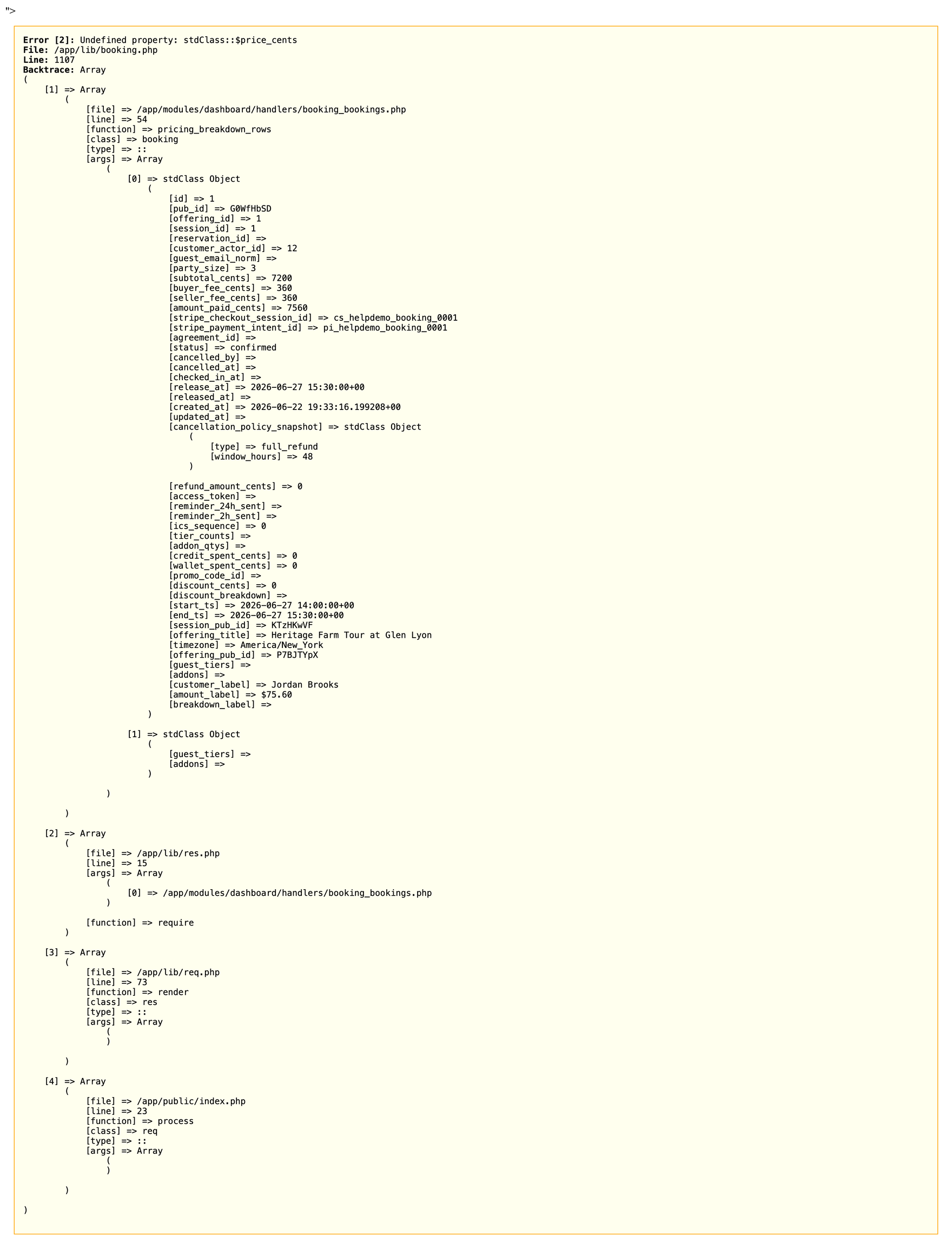 A per-session booking manifest