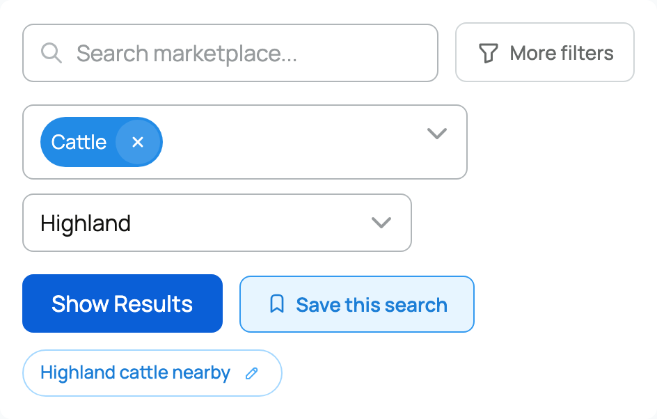 Marketplace filters with cattle and Highland selected