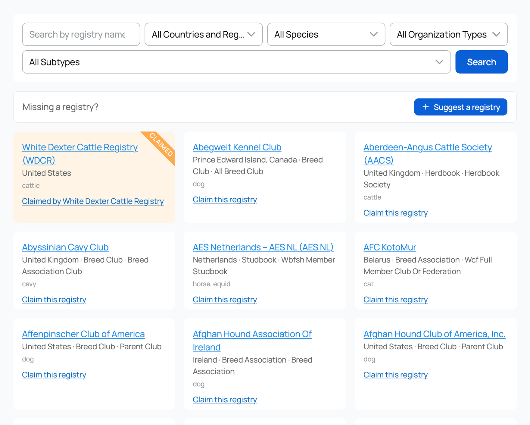 The public registry directory on Creatures