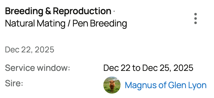 Saved breeding record with Magnus linked under Sire