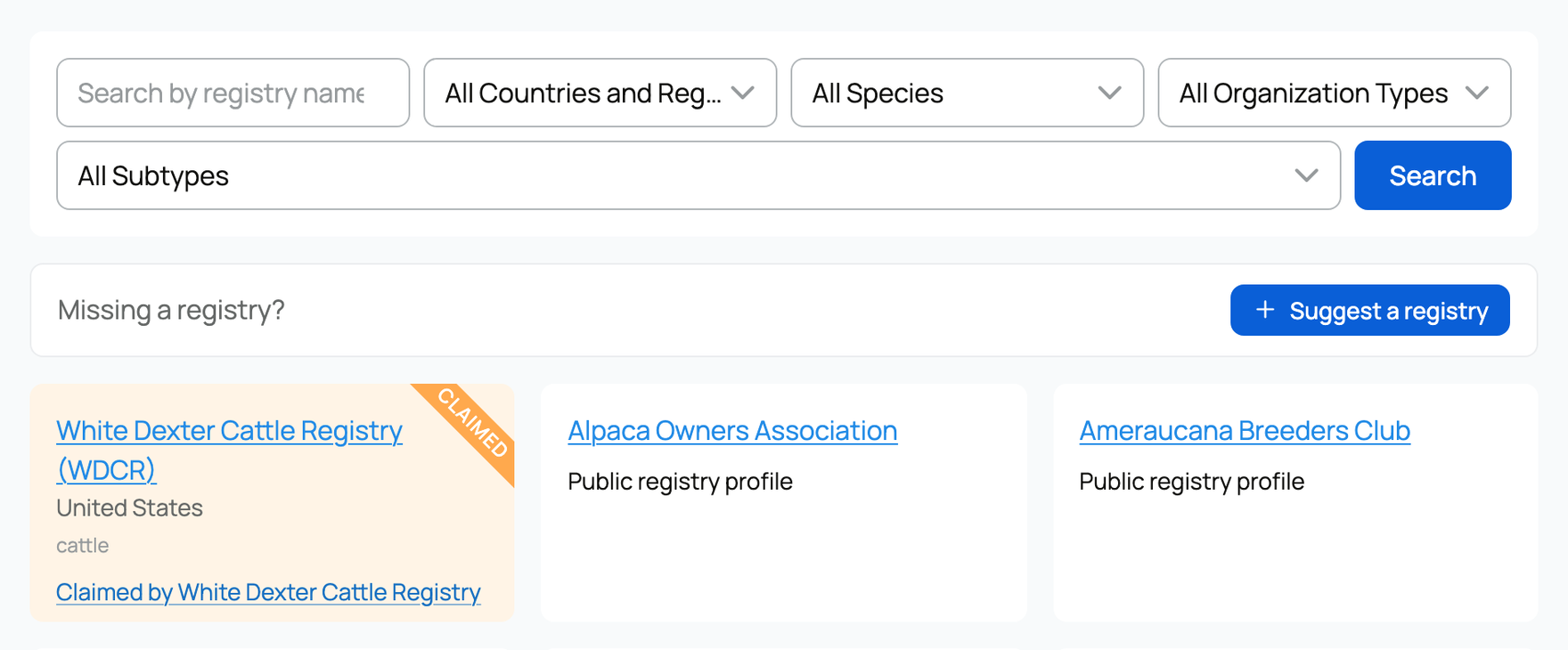 Registry search and a focused claimed listing