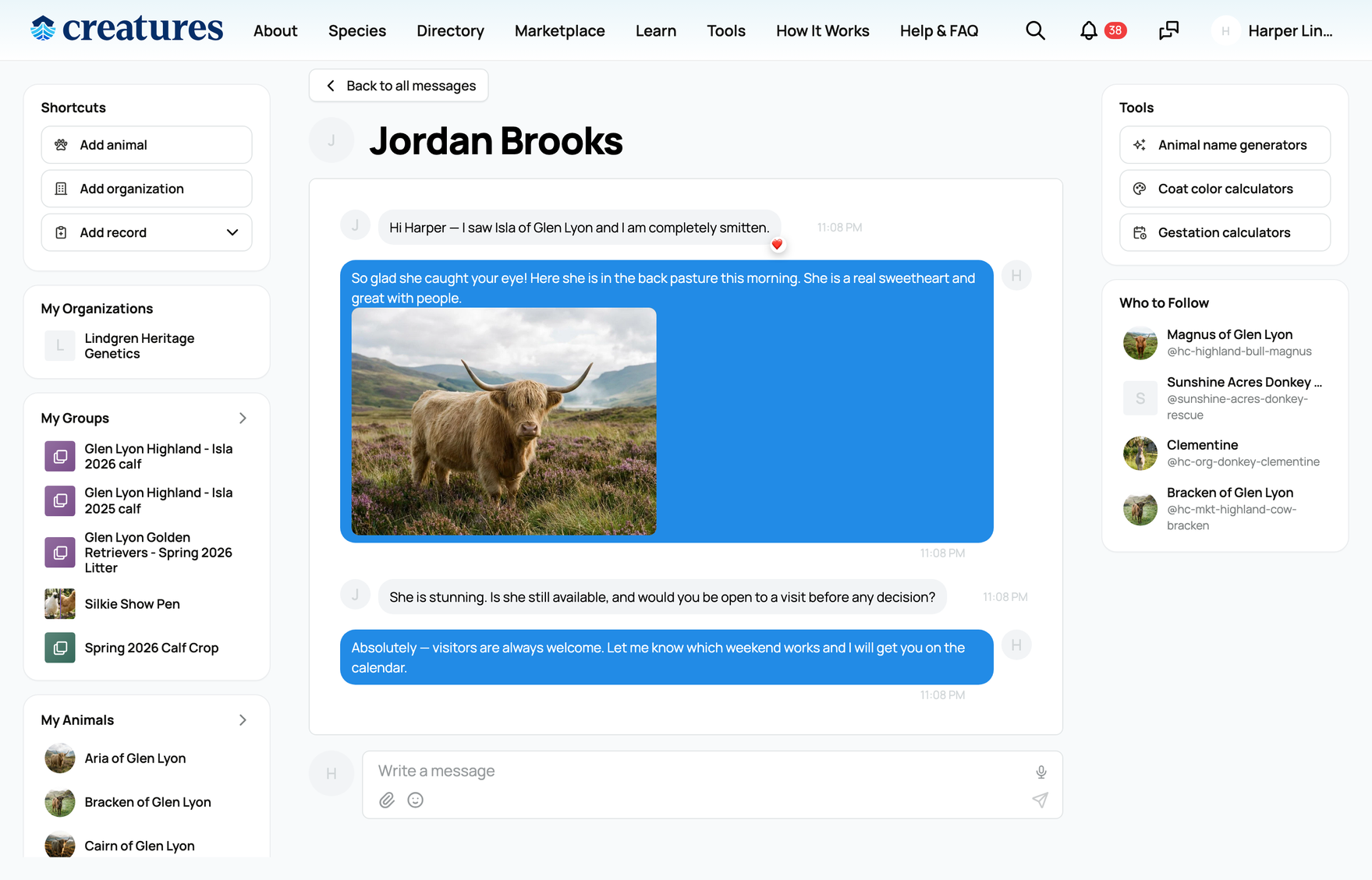 An open conversation with an inline photo and a reaction