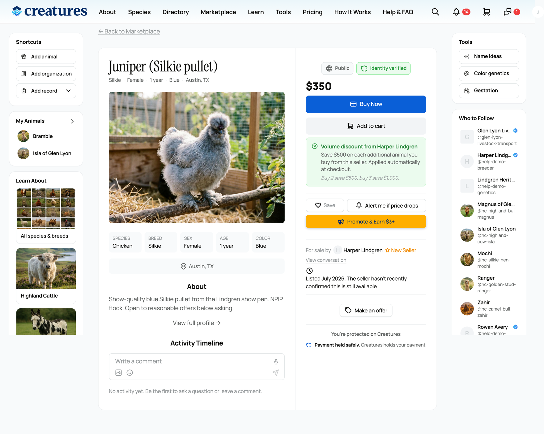 A fixed-price listing